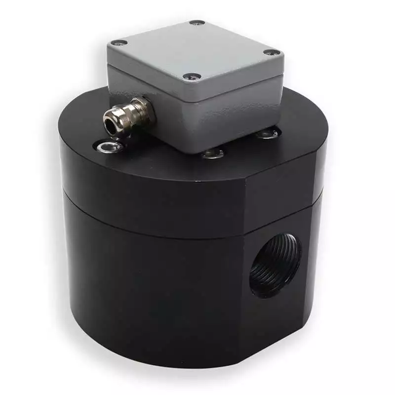 OG6 aluminium Oval Gear flowmeter showing terminal block connections